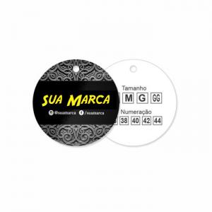 Tags couchê 250g 4,2x4,8 cm 4x1 verniz UV frente redonda 