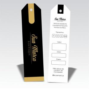 TAGS PALITO couchê 250g 9X2,5CM 4x1 Verniz  total frente corte chanfrado 